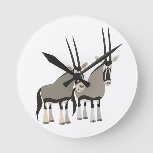 Niedliches Paar des Cartoon Oryxes Wall Clock Runde Wanduhr (Vorderseite)