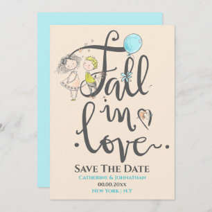 Niedliches Paar in der Liebe zeichnend Typografie  Save The Date