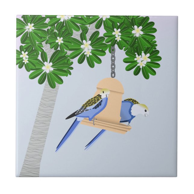 Niedliches Paar spielerische Parrots Rosellas Fliese (Vorderseite)