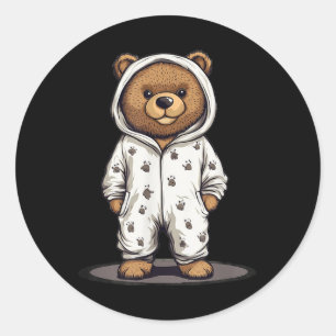 Niedliches Pajama-Bärenoutfit für Pajamas und Tedd Runder Aufkleber