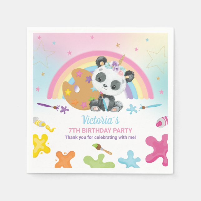 Niedliches Panda Art Craft Party Rainbow Geburtsta Serviette (Vorderseite)