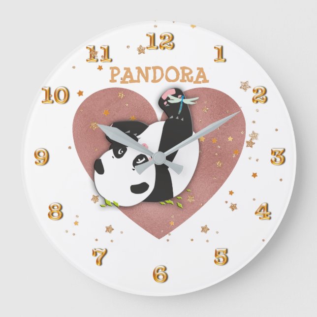 Niedliches Panda-Bärn-Herz Große Wanduhr (Vorderseite)