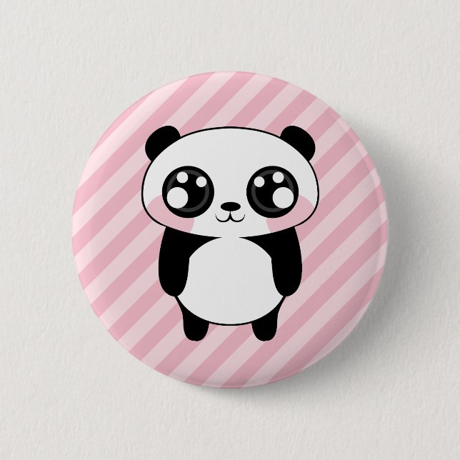 Niedliches Panda-Bärn-Rosa Stripes Hintergrund Button (Vorderseite)