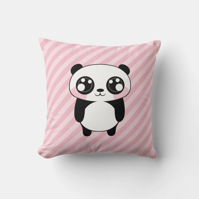 Niedliches Panda-Bärn-Rosa Stripes Hintergrund Kissen (Vorderseite)