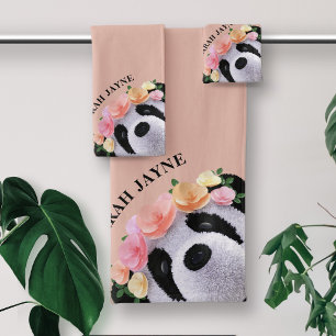 Niedliches Panda Bear Girl Peach Custom Badetuch S Badhandtuch Set