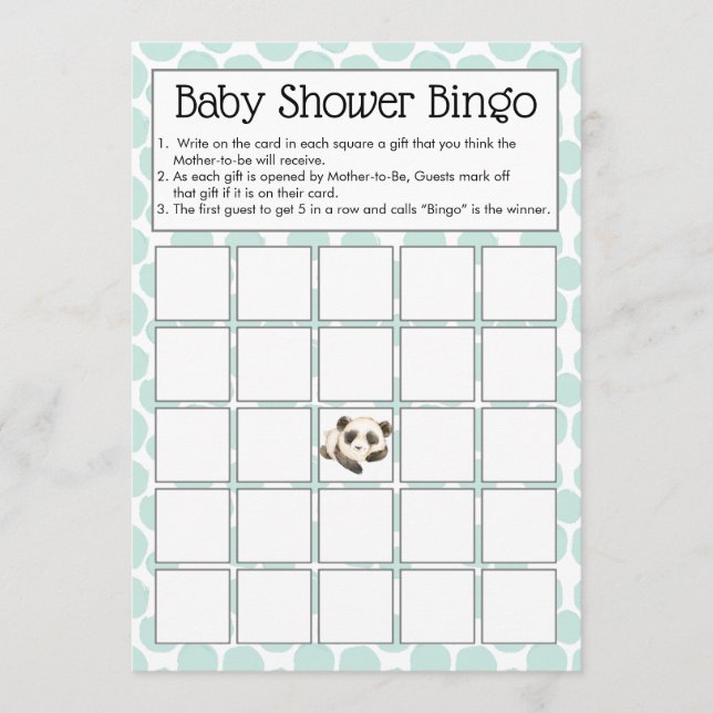 Niedliches Panda Bears Baby Dusche Bingo Spiel Einladung (Vorderseite)