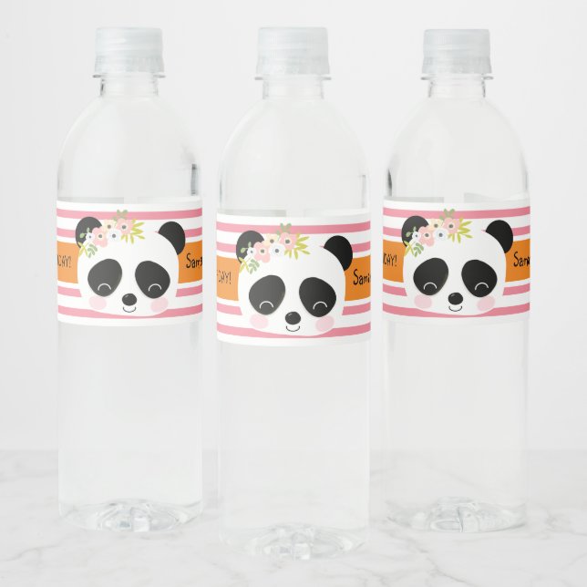 Niedliches Panda Birthday Party Wasserflasche Wasserflaschenetikett (Flaschen)