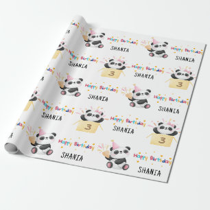 Niedliches Panda Custom Age Name Geburtstag Wrappi Geschenkpapier
