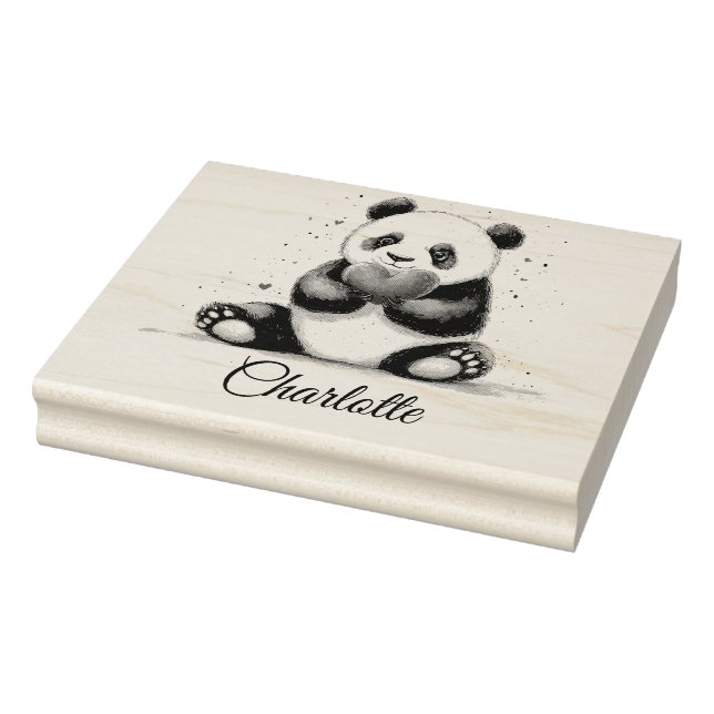 Niedliches Panda Holding Heart mit individualisier Gummistempel (Stempel)