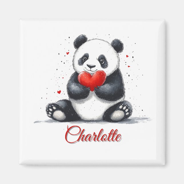 Niedliches Panda Holding Heart mit individualisier Magnet (Vorne)