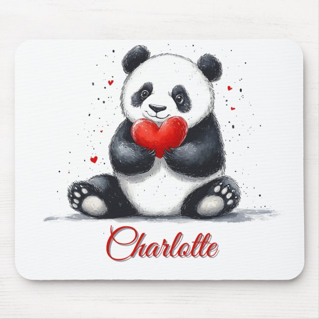 Niedliches Panda Holding Heart mit individualisier Mousepad (Vorne)
