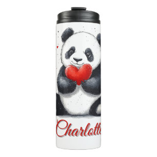 Niedliches Panda Holding Heart mit individualisier Thermosbecher