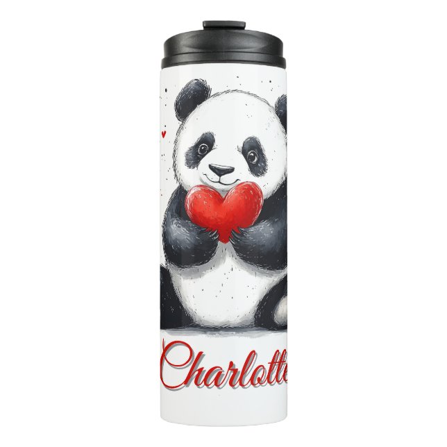 Niedliches Panda Holding Heart mit individualisier Thermosbecher (Vorderseite)