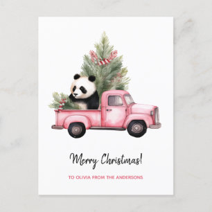 Niedliches Panda im rosa Vintagen Lkw Weihnachten