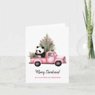 Niedliches Panda im rosa Vintagen Lkw Weihnachten Karte