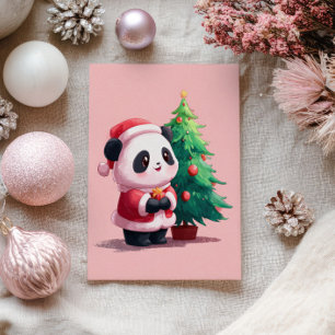 Niedliches Panda im Weihnachtskostüm Weihnachten Postkarte