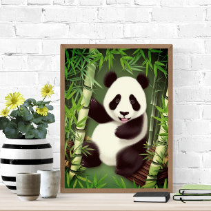 Niedliches Panda in Bamboo Forest Poster