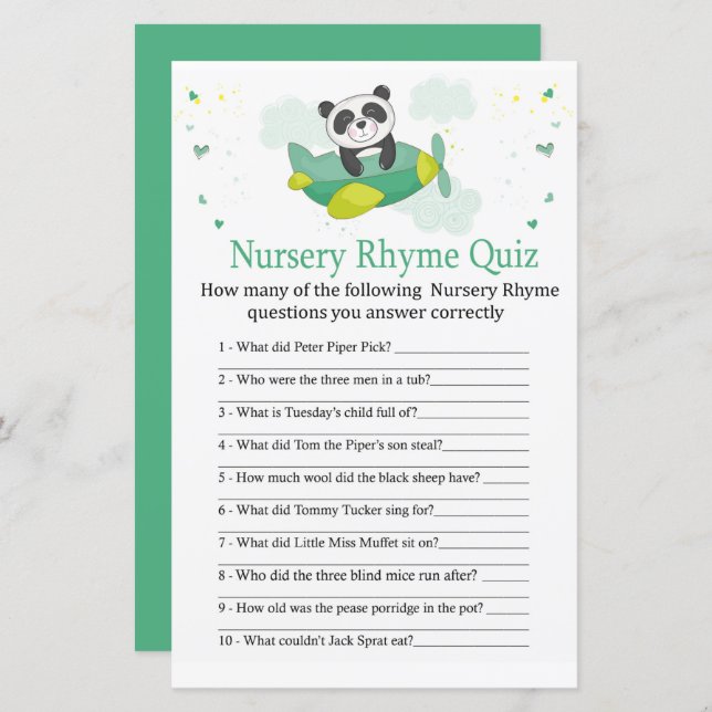 Niedliches Panda Kinderzimmer Rhyme Quiz Kinderdus (Vorne/Hinten)
