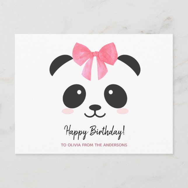 Niedliches Panda Mädchen Happy Birthday personalis Postkarte (Vorderseite)