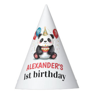 Niedliches Panda mit Balloons & Cake 1. Geburtstag Partyhütchen