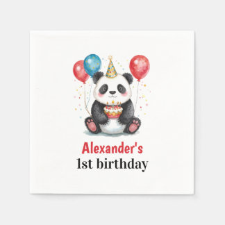 Niedliches Panda mit Balloons & Cake 1. Geburtstag Serviette