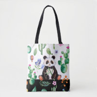 Niedliches Panda mit grünem Bird & Cactus Muster