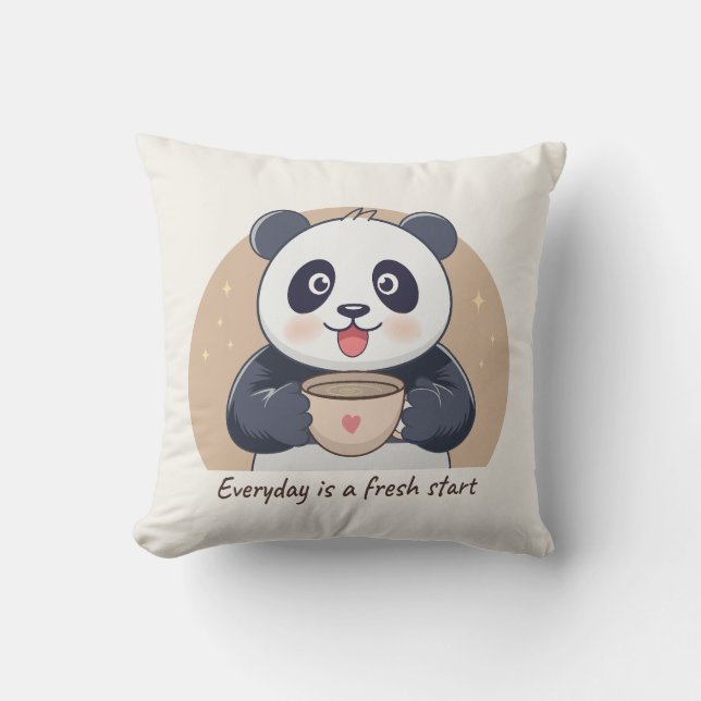Niedliches Panda mit Kaffee Kissen (Vorderseite)