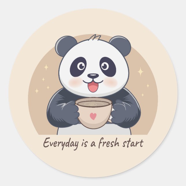 Niedliches Panda mit Kaffee Runder Aufkleber (Vorderseite)