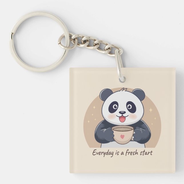 Niedliches Panda mit Kaffee Schlüsselanhänger (Vorderseite)