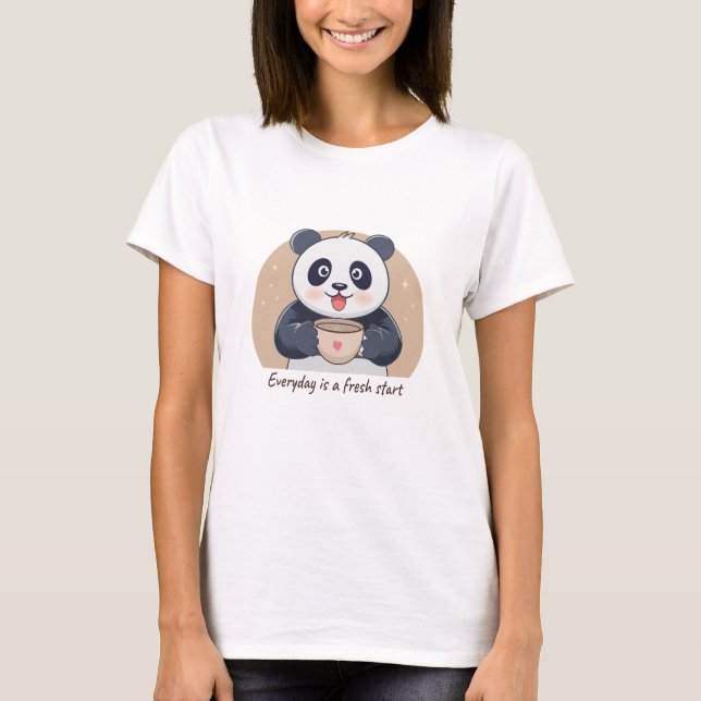 Niedliches Panda mit Kaffee T-Shirt (Vorderseite)