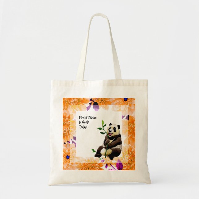 Niedliches Panda mit orangefarbenen Blume Tragetasche (Vorne)