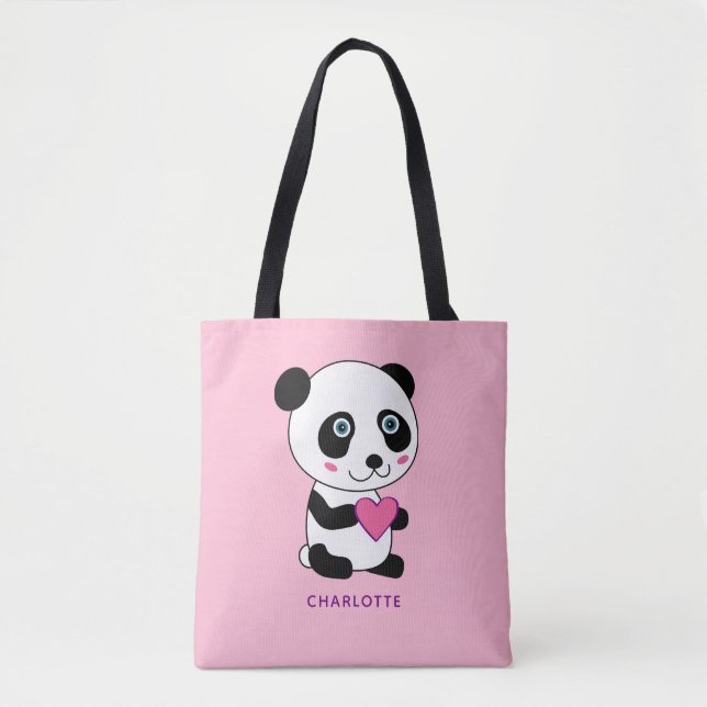 Niedliches Panda mit Personalisiertem rosa Herznam (Vorderseite)