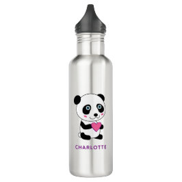 Niedliches Panda mit rosa Herz + Name Edelstahlflasche