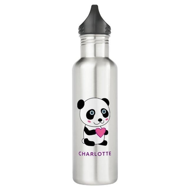 Niedliches Panda mit rosa Herz + Name Edelstahlflasche (Links)