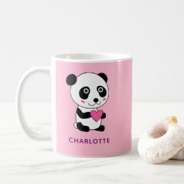 Niedliches Panda mit rosa Herz + Name Kaffeetasse