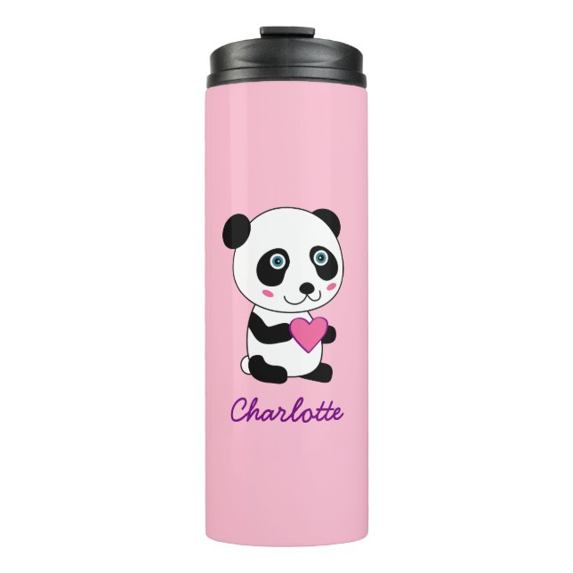 Niedliches Panda mit rosa Herz Personalisiert Thermosbecher (Vorderseite)