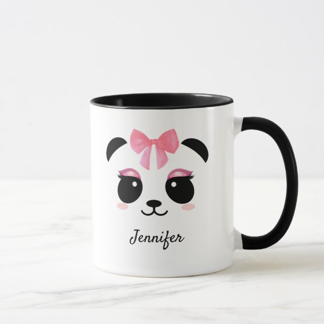 Niedliches Panda mit rosa Wimpern personalisiert Tasse (Rechts)