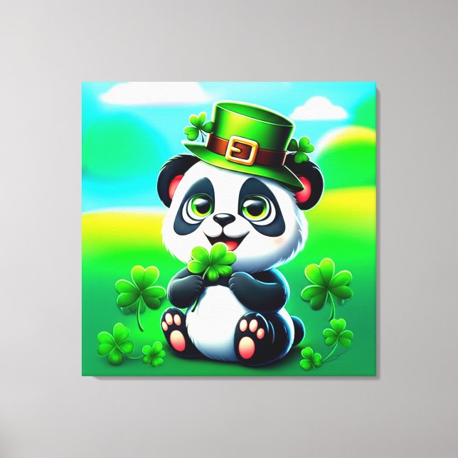 Niedliches Panda mit St. Patrick's Day Theme Leinwanddruck (Vorderseite)