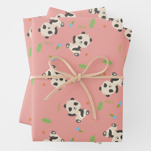 Niedliches Panda-Muster Geschenkpapier Set (Beispiel)