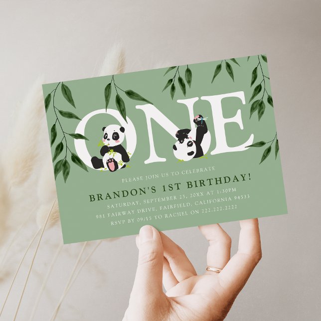 Niedliches Panda Neutral 1. Geburtstag Party Einladung (Von Creator hochgeladen)