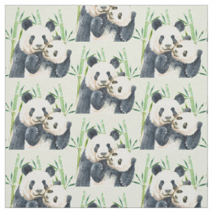 Niedliches Panda Pair & Bamboo Wasserfarbmuster Stoff
