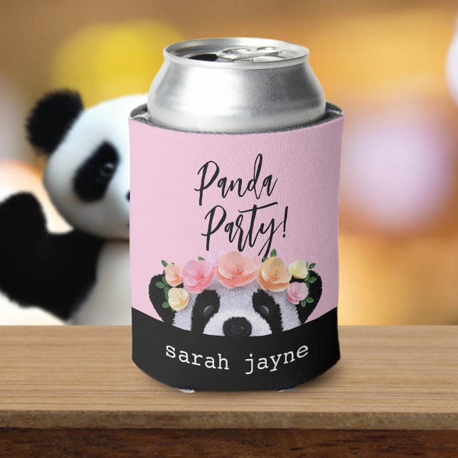 Niedliches Panda Party Personalisiert rosa Dose Co Dosenkühler (Pandas love to party! Just add your name)