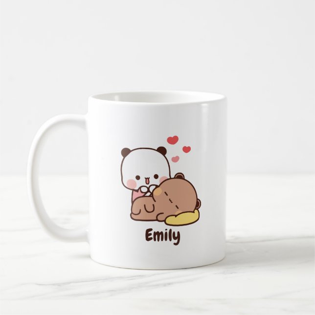 Niedliches Panda | Personalisiert Name hinzufügen Kaffeetasse (Links)