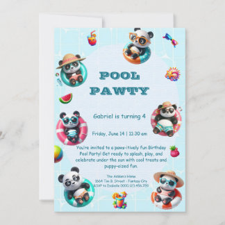 Niedliches Panda Pool Party Geburtstag Einladung S