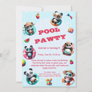 Niedliches Panda Pool Party Geburtstag Einladung S