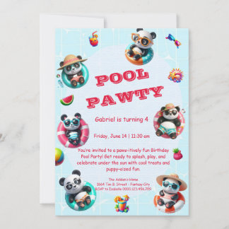 Niedliches Panda Pool Party Geburtstag Einladung S