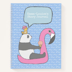 Niedliches Panda Riding a Flamingo Float Story Jou Notizbuch