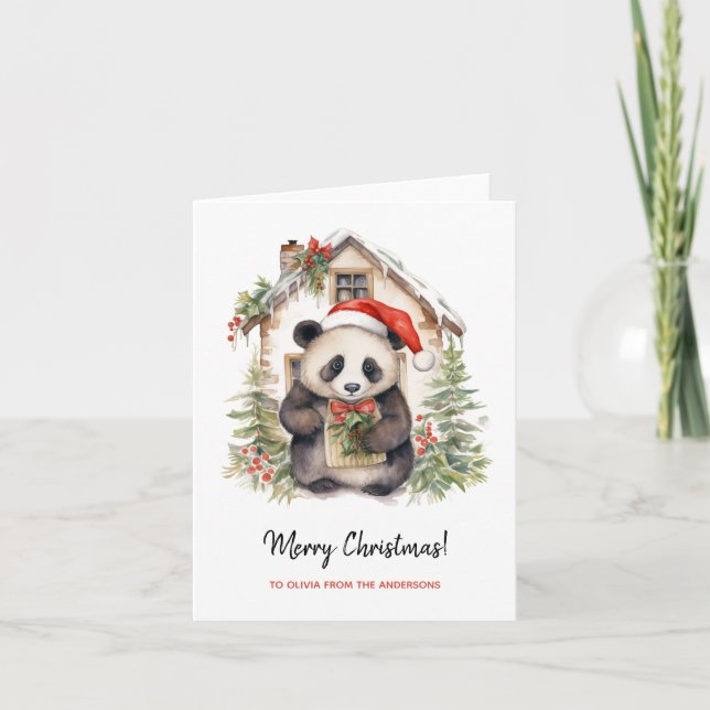 Niedliches Panda Santa Christmas House Karte (Vorderseite)