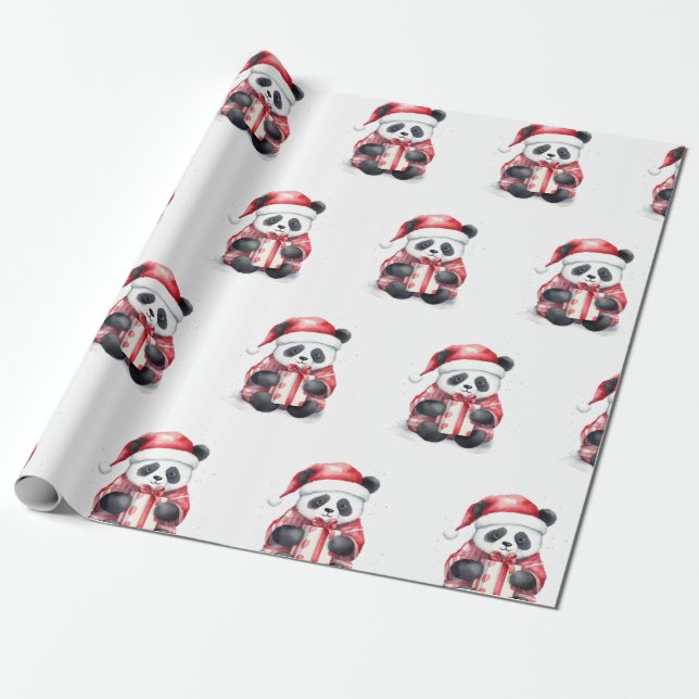 Niedliches Panda Santa Winterferienmuster Geschenkpapier (Ungerollt)