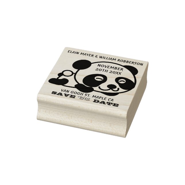 Niedliches Panda Save the Date personalisierbar Gummistempel (Stempel)